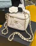 CHANEL Lambskin Quilted Small Camellia Bow Vanity Case With Chain