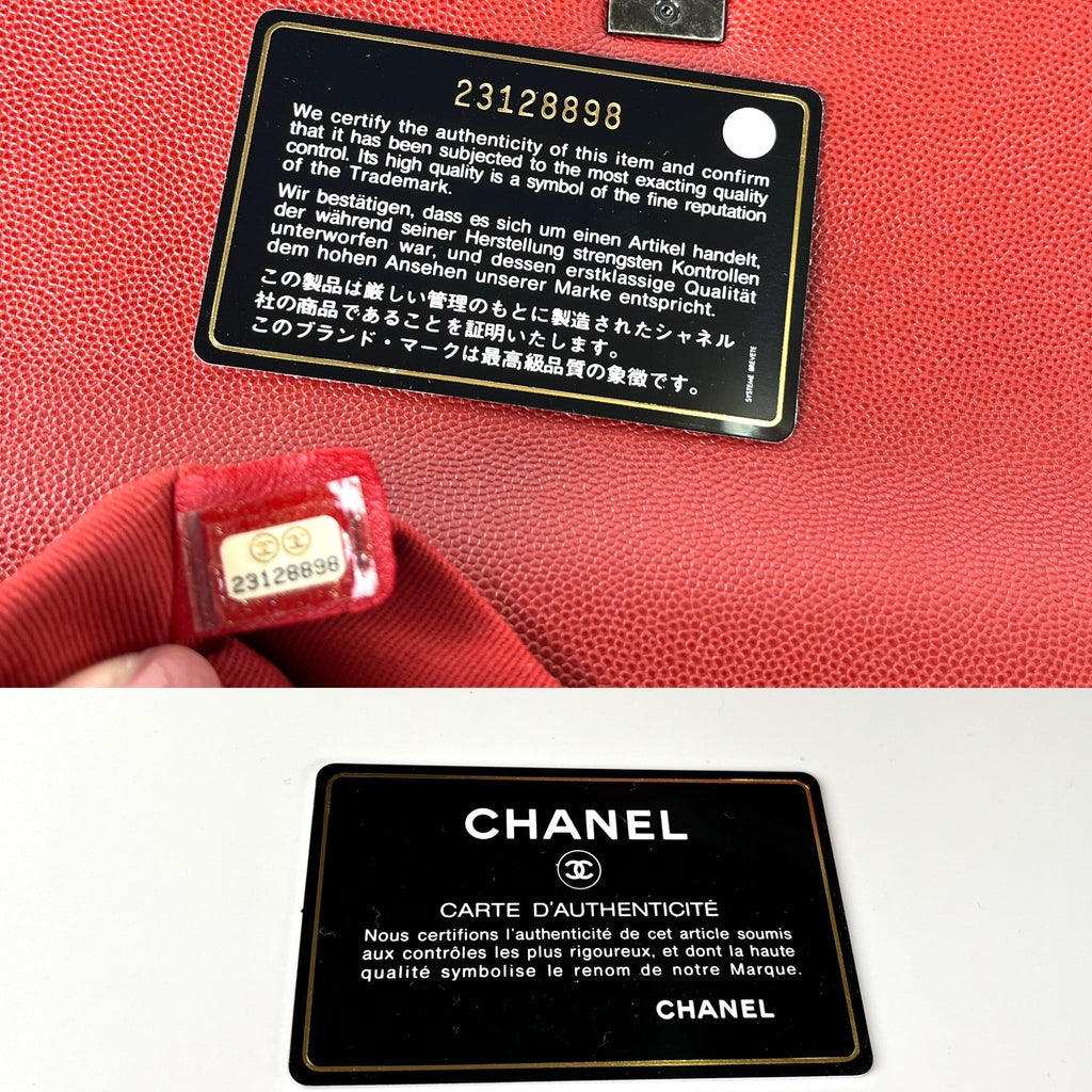 CHANEL Red Medium Coco Handle Top Handle Quilted Caviar Leather Bag
