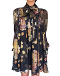 Saint Laurent Black Floral Silk Jacquard Mini Flared Dress - 40