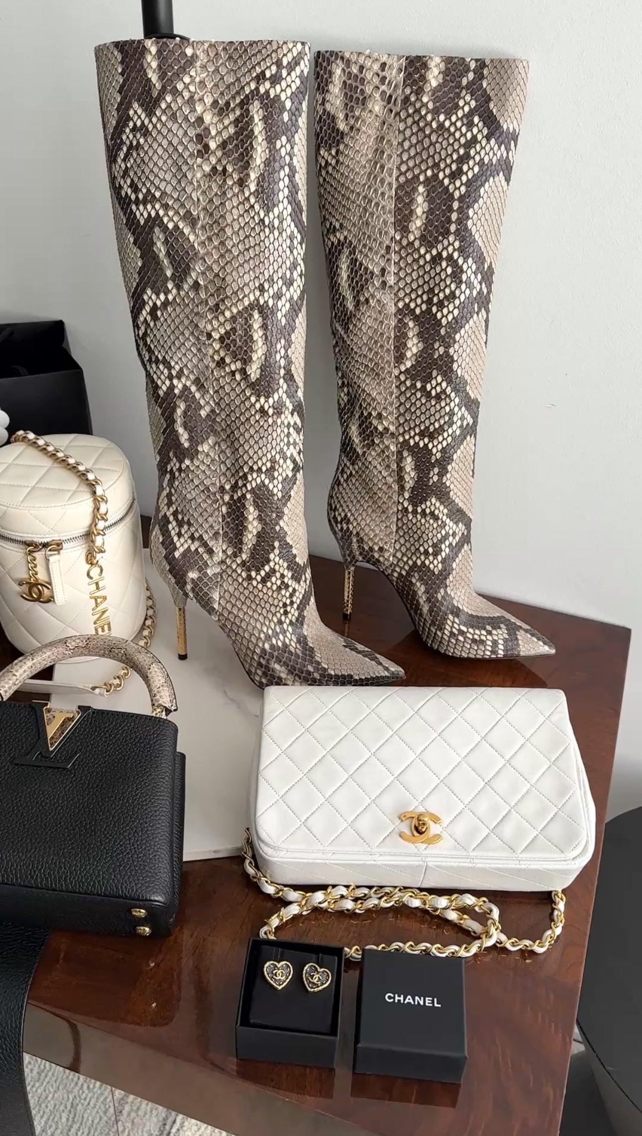 Louis Vuitton Limited Edition Tall Python Gold Heel Boots - 7 / 7.5