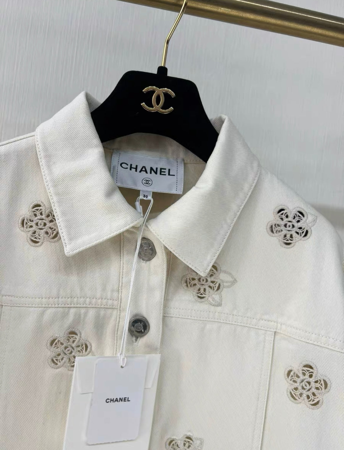 Chanel 24P Camellia denim jacket brand new with tag size 36
