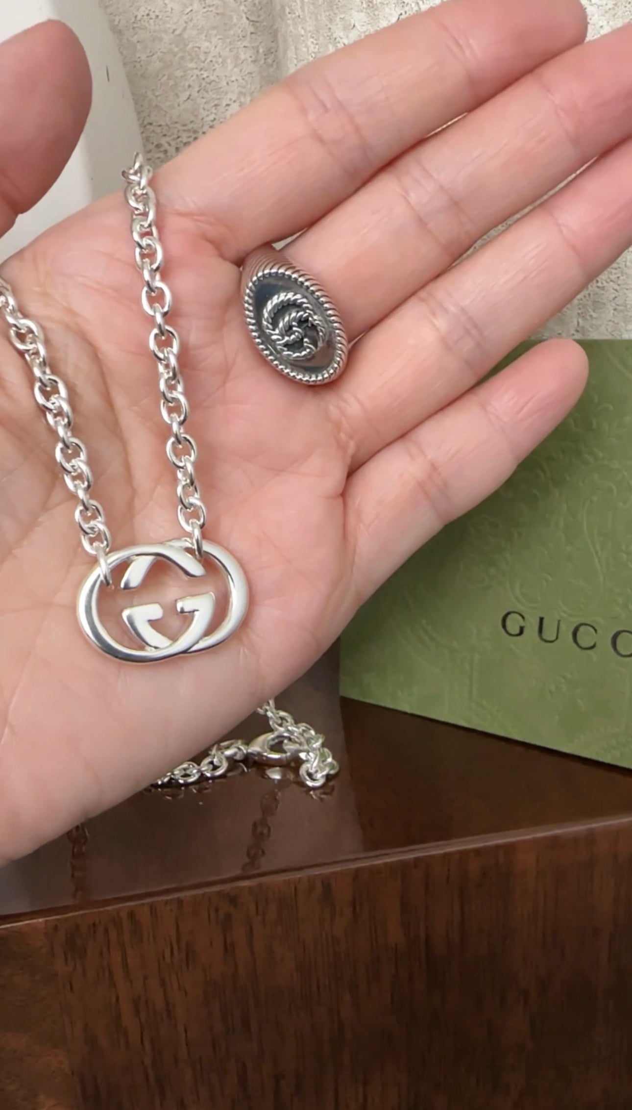 Gucci Sterling Silver GG Signet Ring - USA 9-1/4