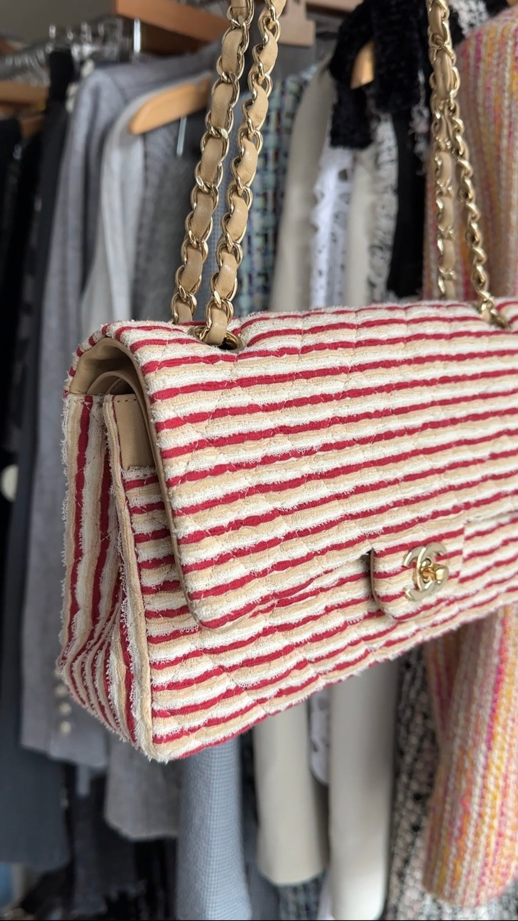 Chanel Fabric Stripe Coco Sailor Medium Classic Double Flap Bag