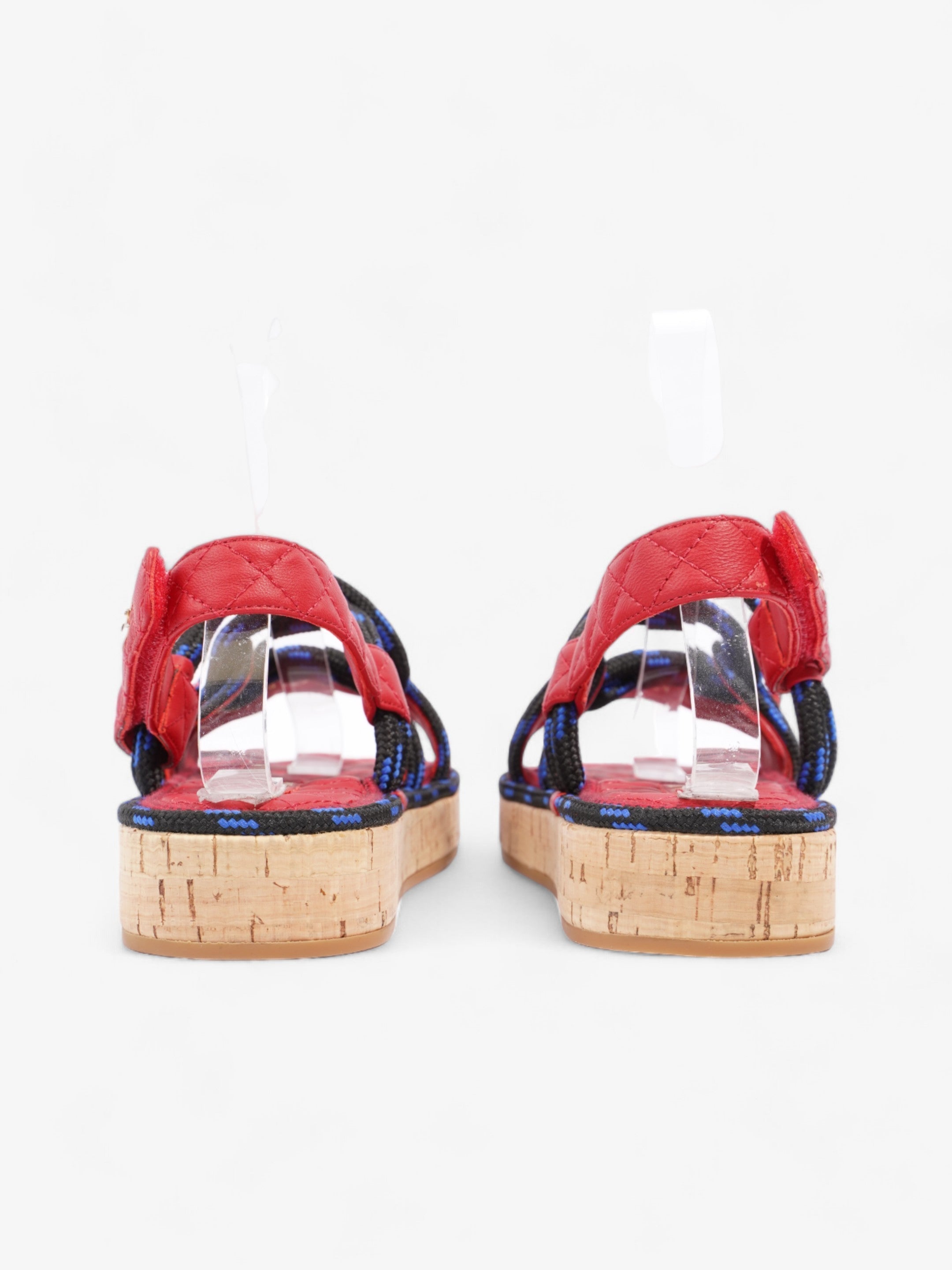 Chanel Dad Cord Sandals Red / Blue / Black Calfskin Leather EU 38 UK 5
