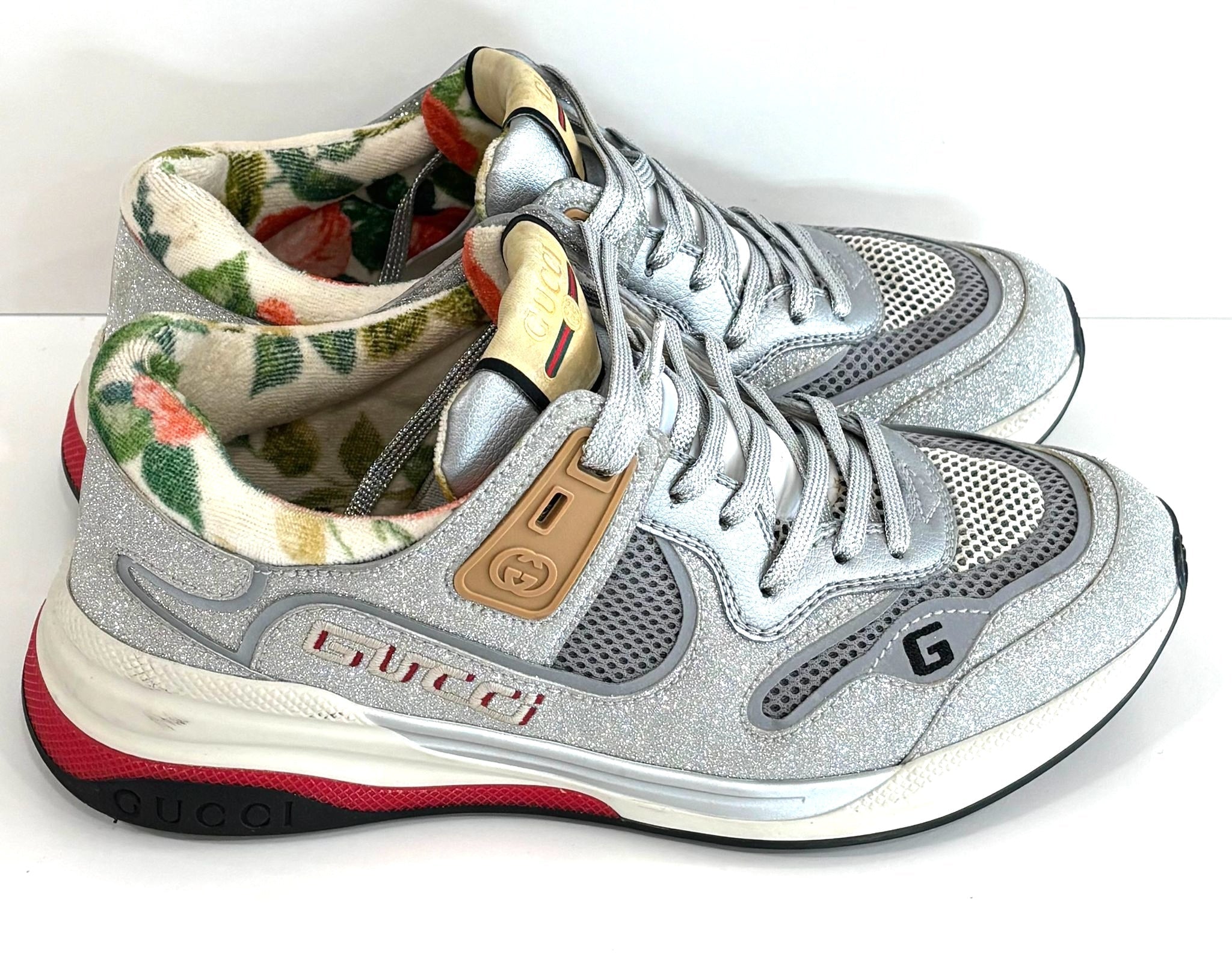 GUCCI ULTRASPACE GLITTER CALFSKIN MESH SNEAKERS