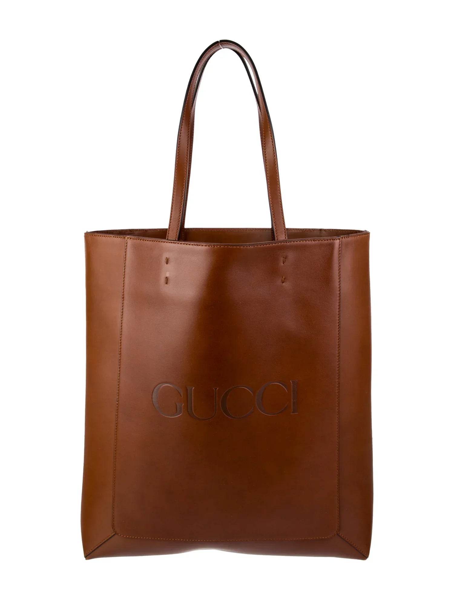 GUCCI LOGO EMBOSSED CALFSKIN LEATHER SHOPPER TOTE BAG