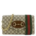 GUCCI Horsebit 1955 Small GG Supreme Canvas Shoulder Bag Beige 677286