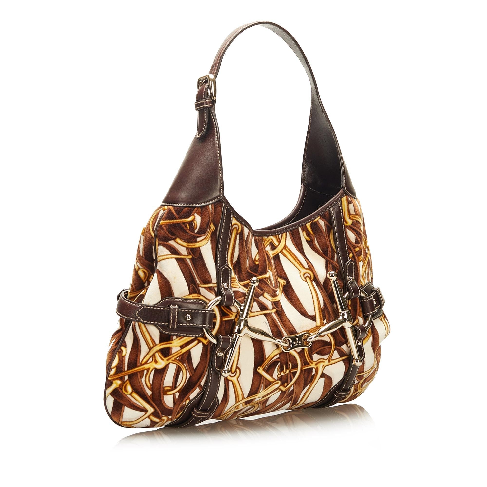 Gucci 85th Anniversary Velvet Horsebit Print Hobo Bag (SHG-35092)