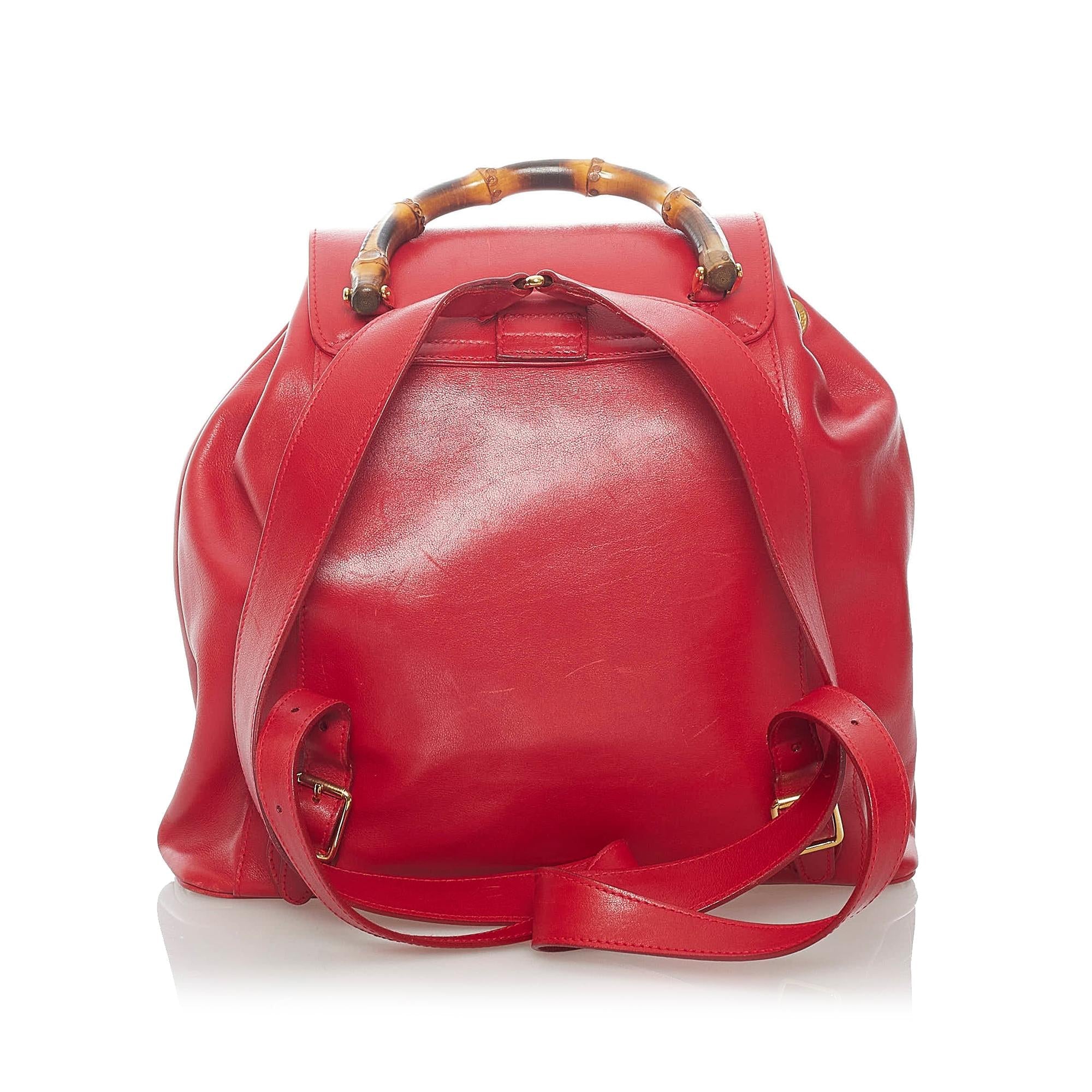 Gucci Bamboo Leather Drawstring Backpack (SHG-32864)