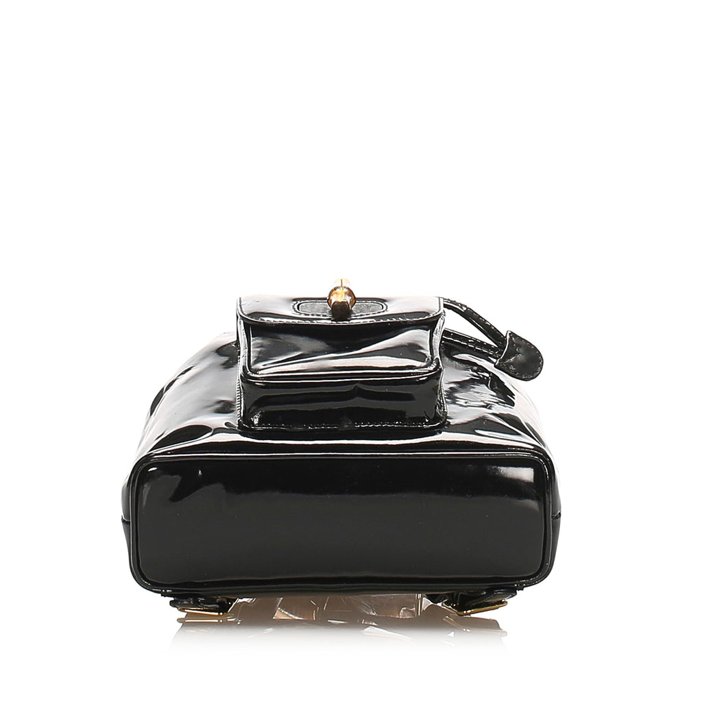Gucci Bamboo Patent Leather Drawstring Backpack (SHG-32189)