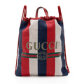 Gucci Canvas Sylvie Stripe Logo Drawstring Backpack (SHF-gz8tRv)