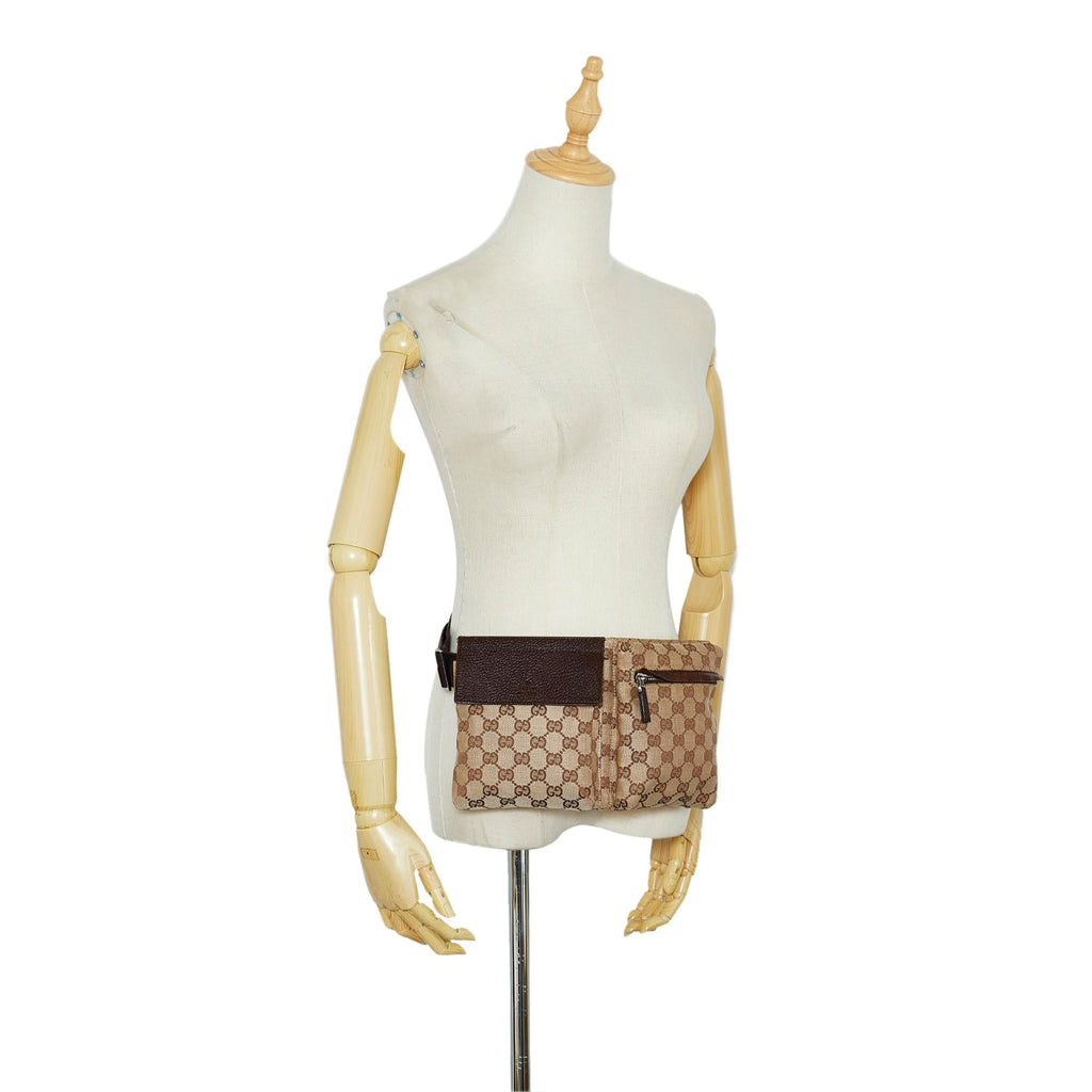 Gucci GG Canvas Double Pocket Belt Bag (SHG-Ne4e13)