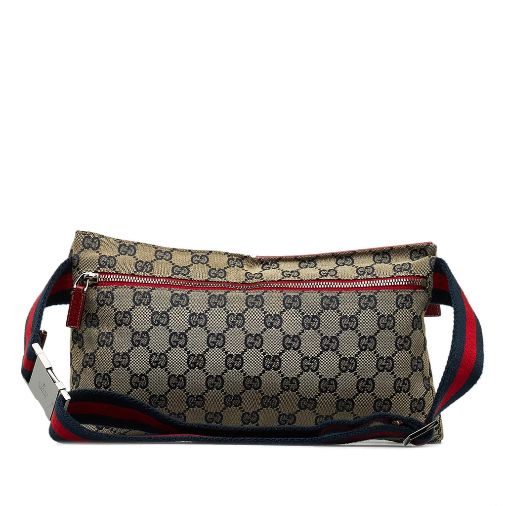 Gucci GG Canvas Web Double Pocket Belt Bag (SHG-u7MA9p)