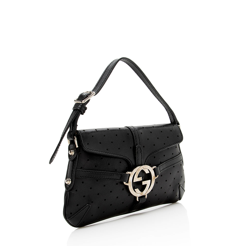 Gucci Leather Perforated Reins Pochette (SHF-17357)