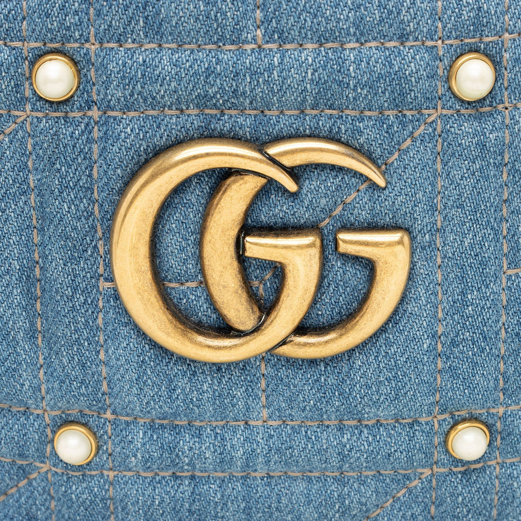 Gucci Matelasse Denim Pearl GG Marmont Backpack