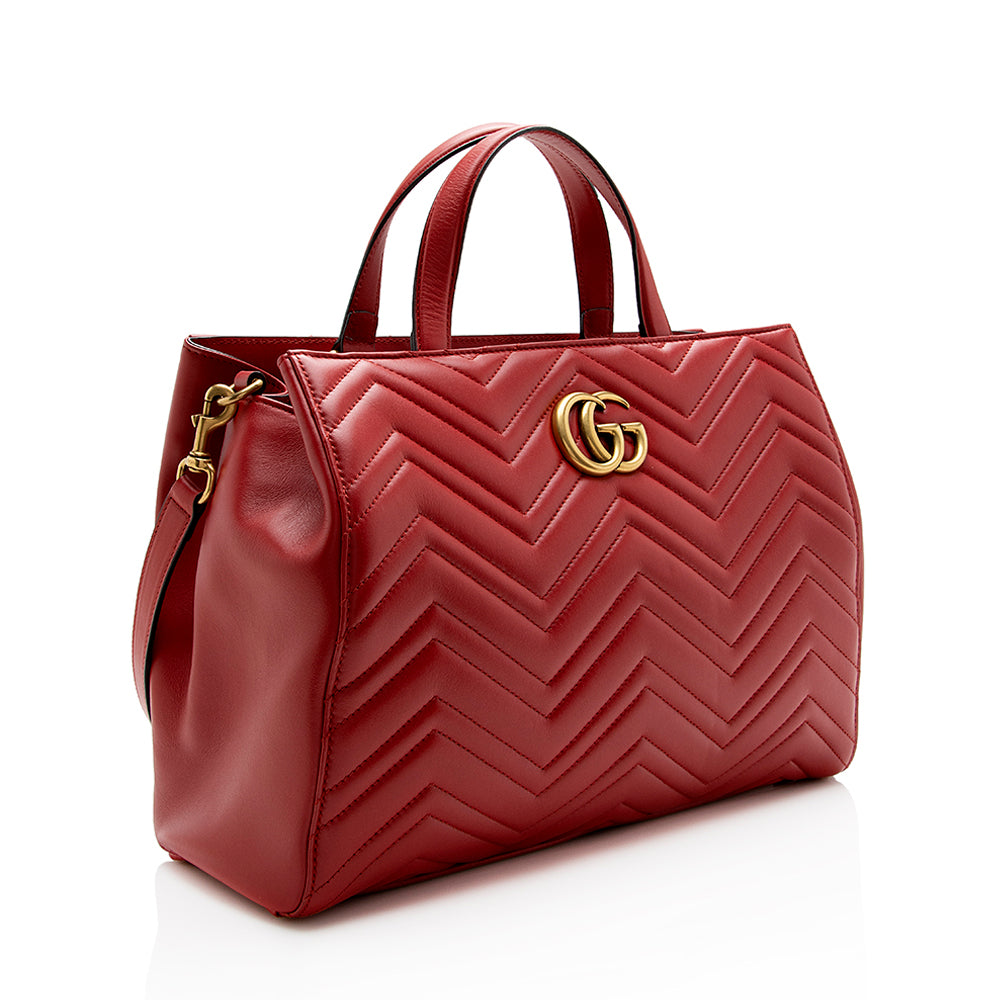 Gucci Matelasse Leather GG Marmont Top Handle Medium Satchel (SHF-15634)