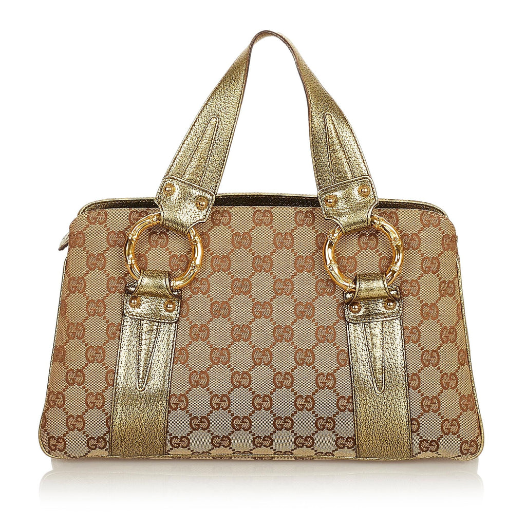 Gucci Metal Bamboo GG Canvas Handbag (SHG-25640)