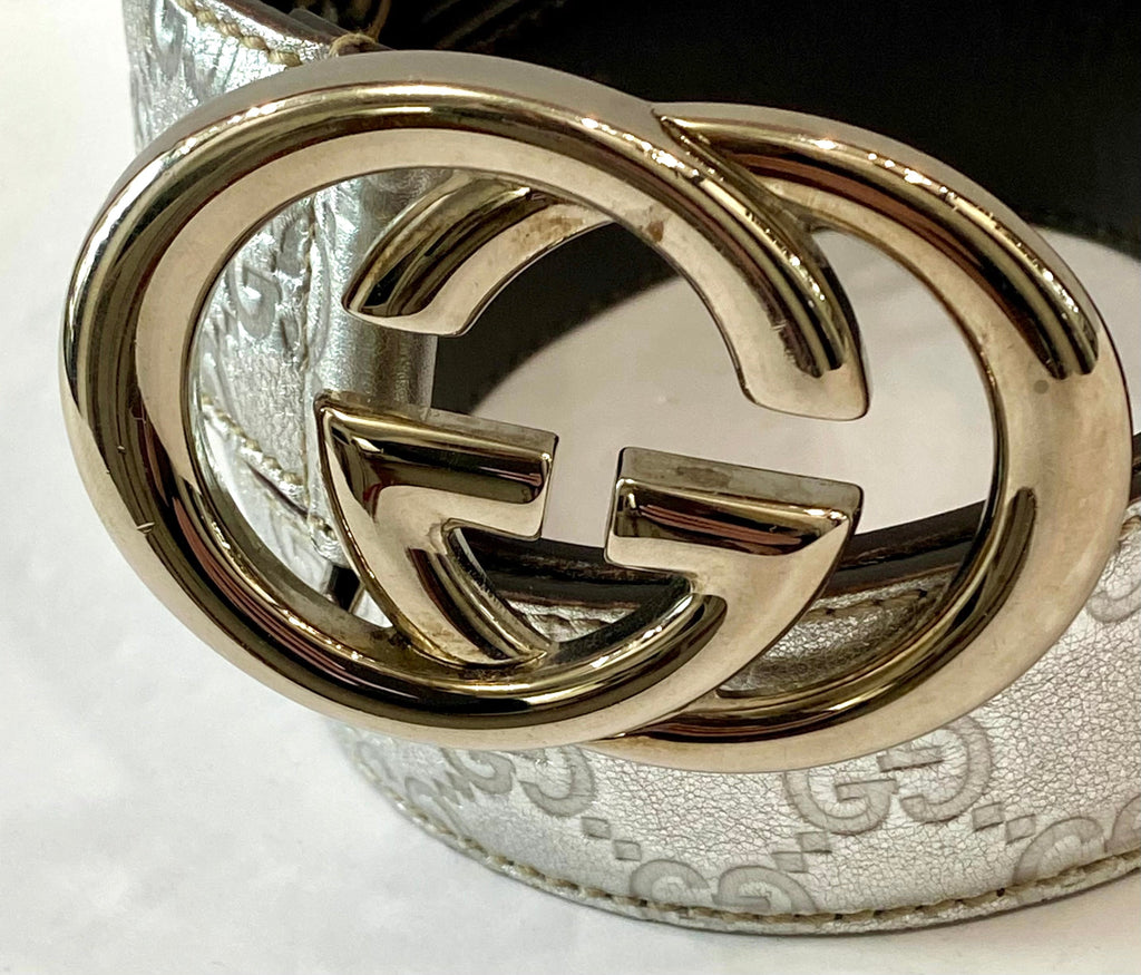GUCCI METALLIC SILVER GUCCISSIMA LEATHER BELT