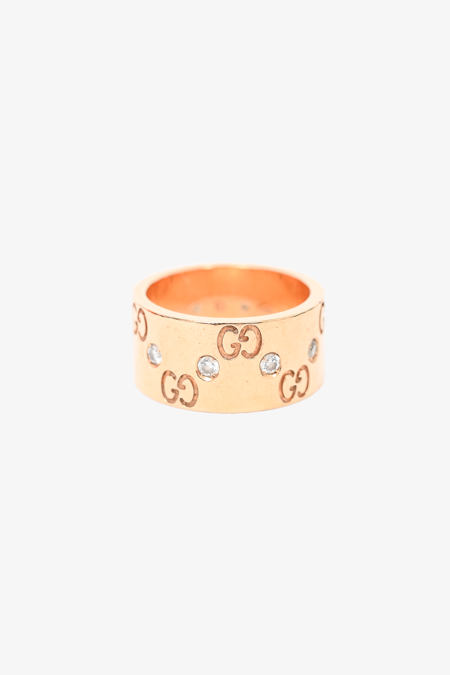Gucci 18K Gold Diamonds Wide Band 'Icon' Ring Size 10