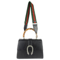 Gucci Black Grained Leather Crystal Dionysus Bamboo Top Handle Two Way Bag