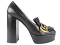 Gucci Black Leather GG Malaga Fringe Loafer Block Heel Platform Pumps - 37