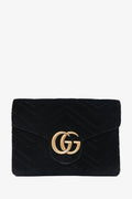 Gucci Black Velvet GG Marmont Wallet on Chain