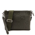 Gucci Dark Green Piuma Calfskin Jumbo GG Embossed Medium Wristlet Messenger Bag