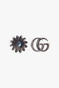 Gucci Sterling Silver GG + Blue Topaz Flower Stud Earrings