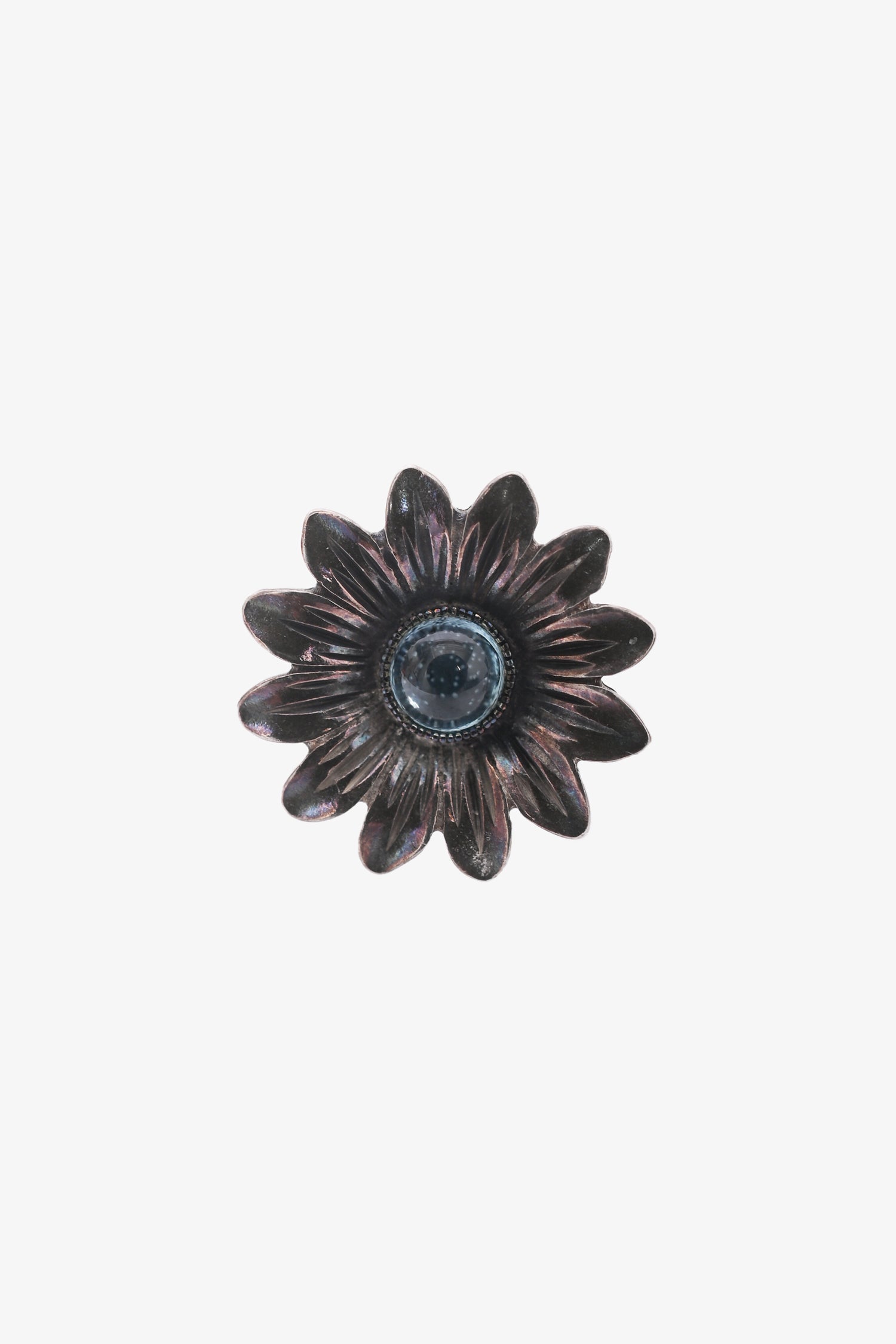 Gucci Sterling Silver GG + Blue Topaz Flower Stud Earrings