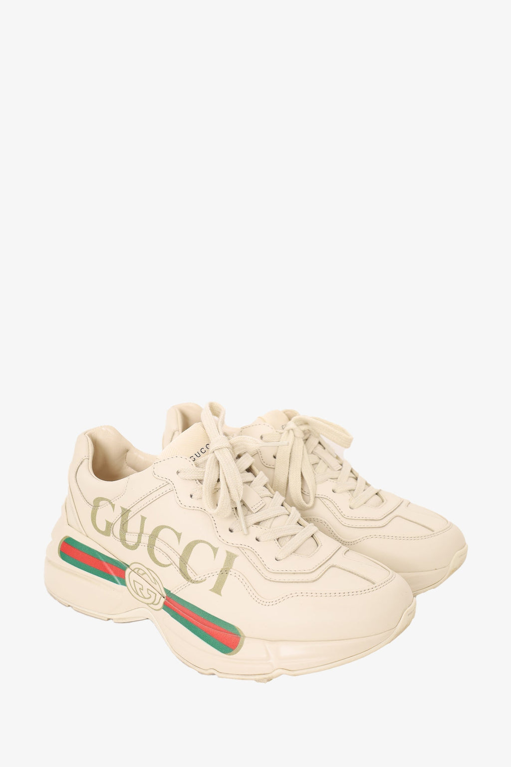 Gucci White Leather Rhyton Logo Sneaker Size 37