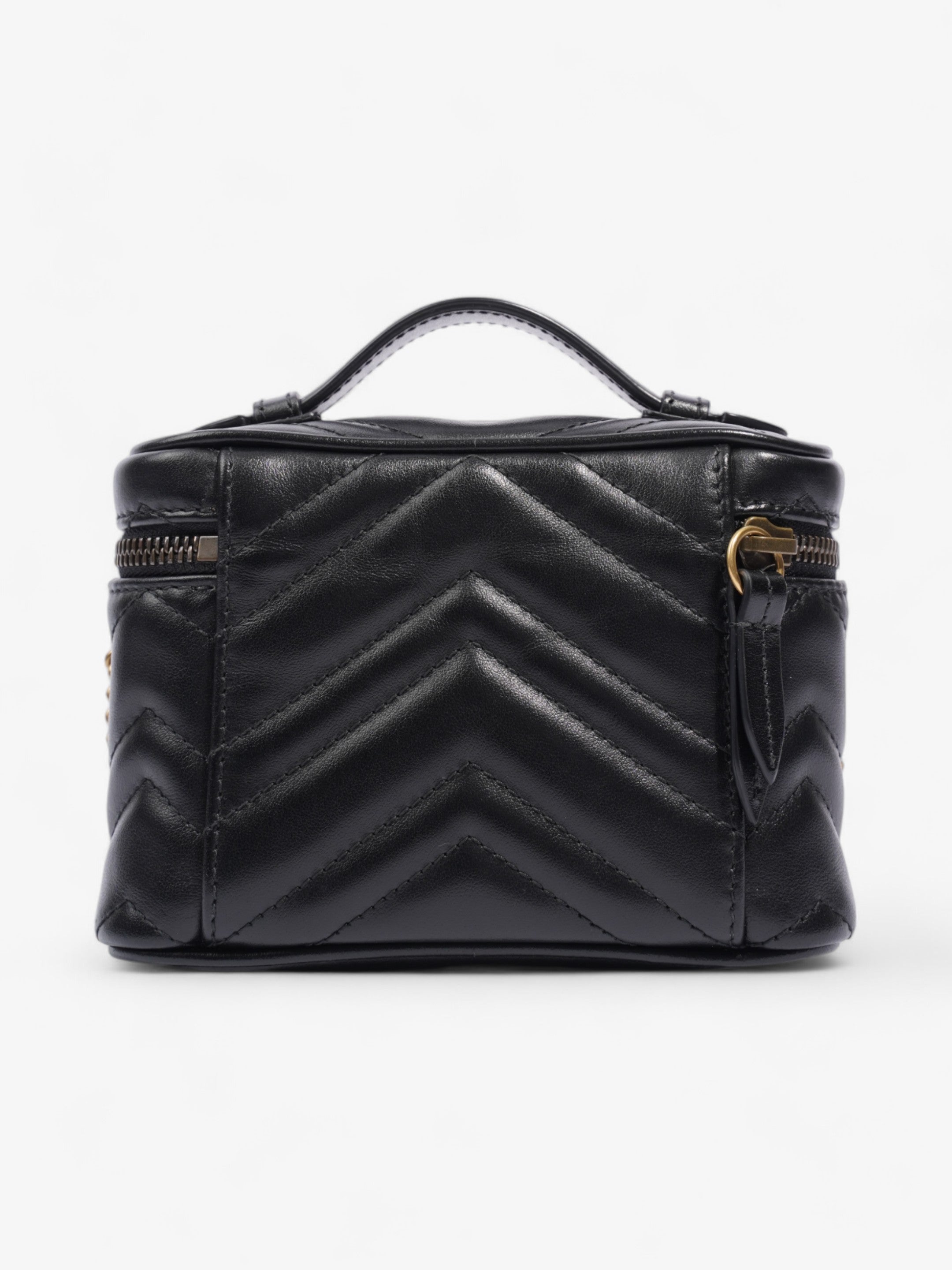Gucci GG Marmont Top Handle Bag Black Matelasse Leather Mini