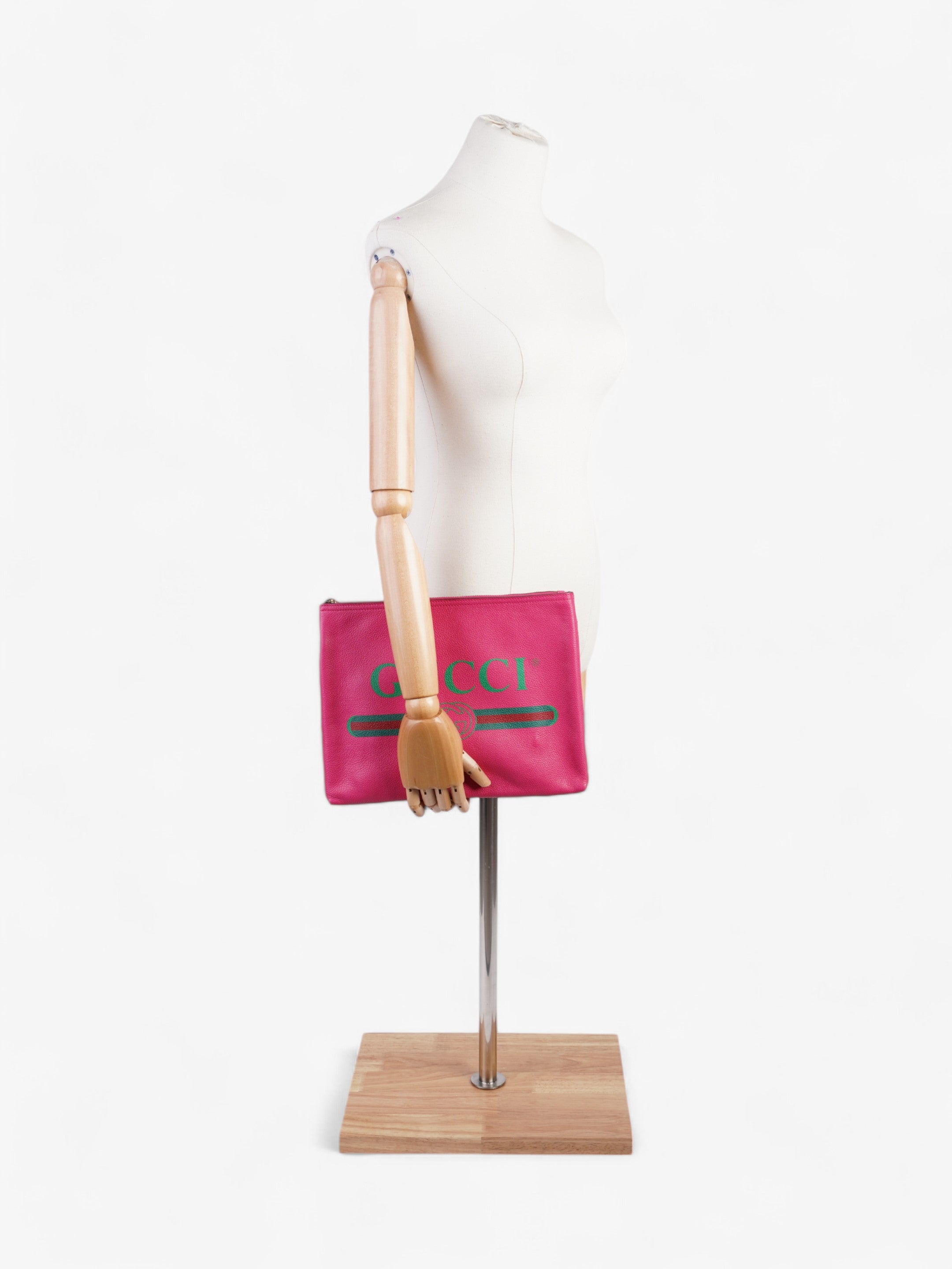 Gucci Vintage Logo Clutch Neon Pink / Green / Red Grained Leather