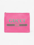 Gucci Vintage Logo Clutch Neon Pink / Green / Red Grained Leather