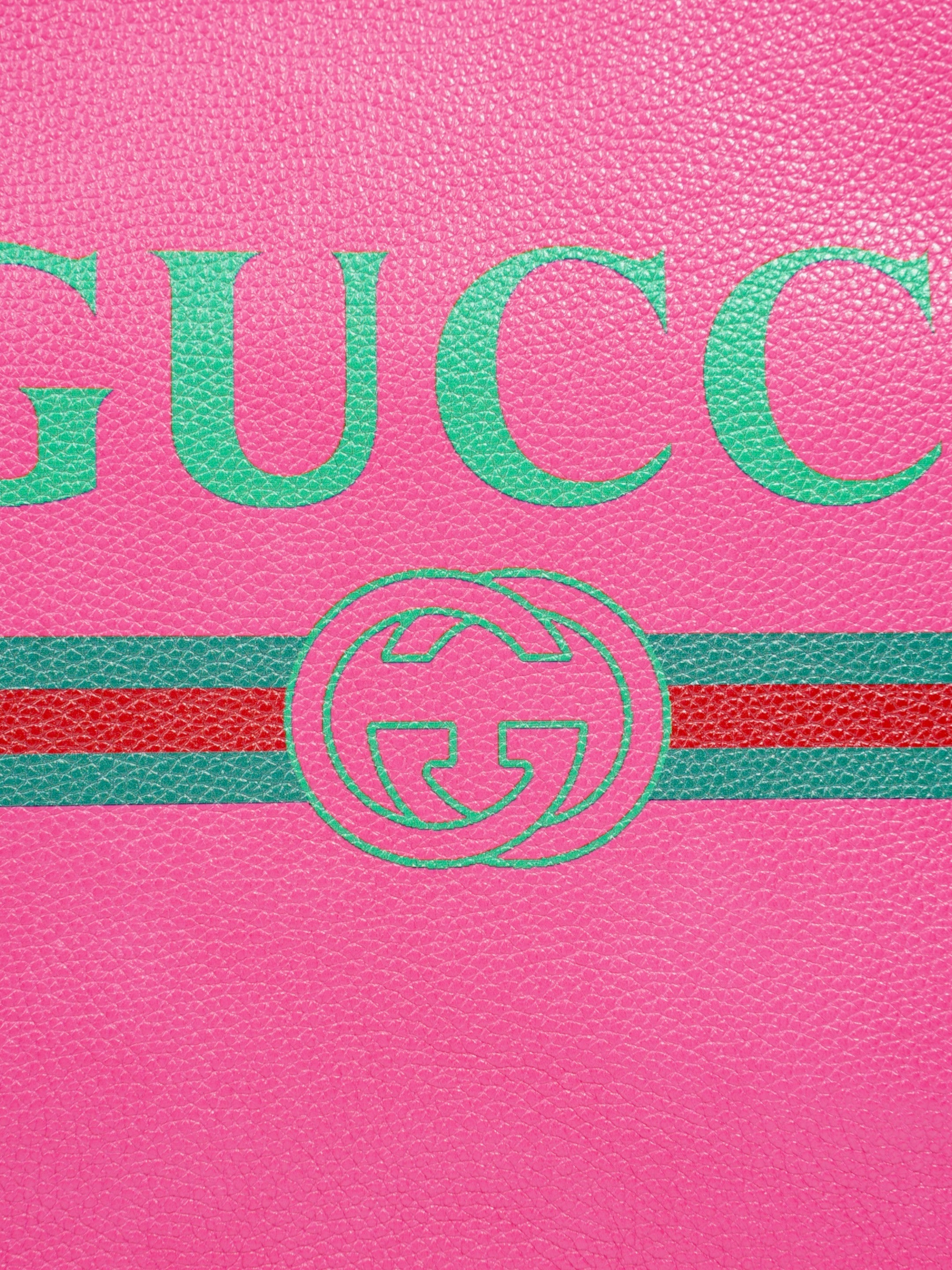 Gucci Vintage Logo Clutch Neon Pink / Green / Red Grained Leather