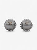 Chanel CC Circle Pendant Earrings Black Base Metal