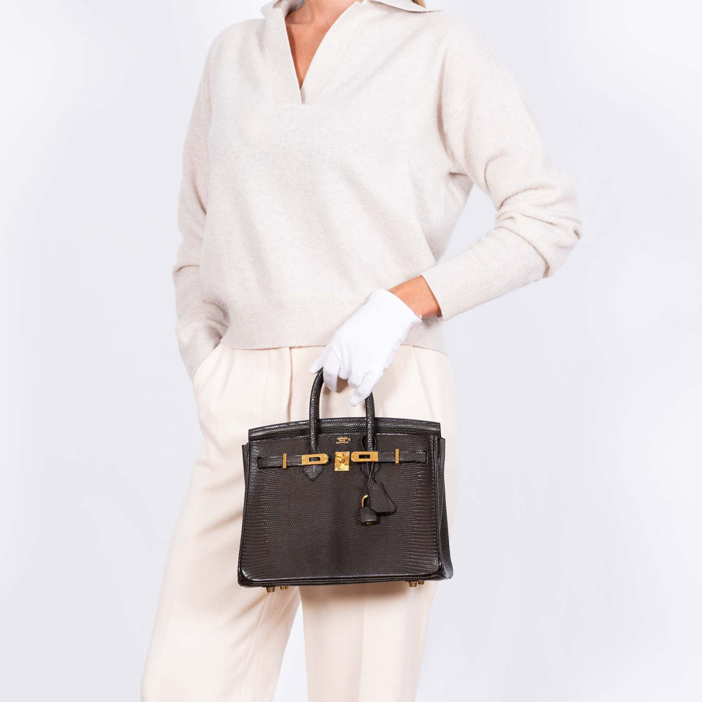Hermès Birkin 25 Ebene Matte Salvator Lizard Gold Hardware
