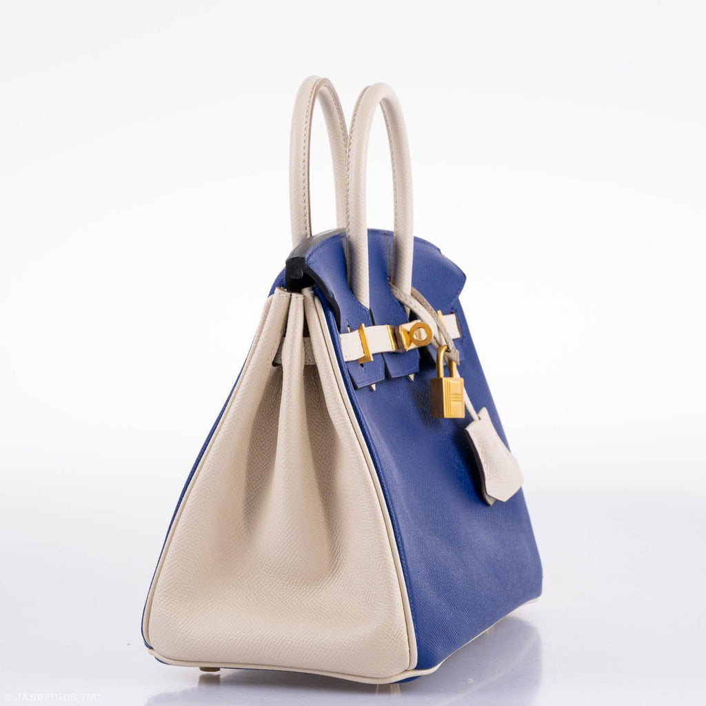 Hermès Birkin 25 HSS Bi-Color Blue Electrique & Craie Epsom Brushed Gold Hardware