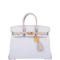 Hermès Birkin 25 HSS Blue Brume and Gris Pale Chèvre with Brushed Gold Hardware