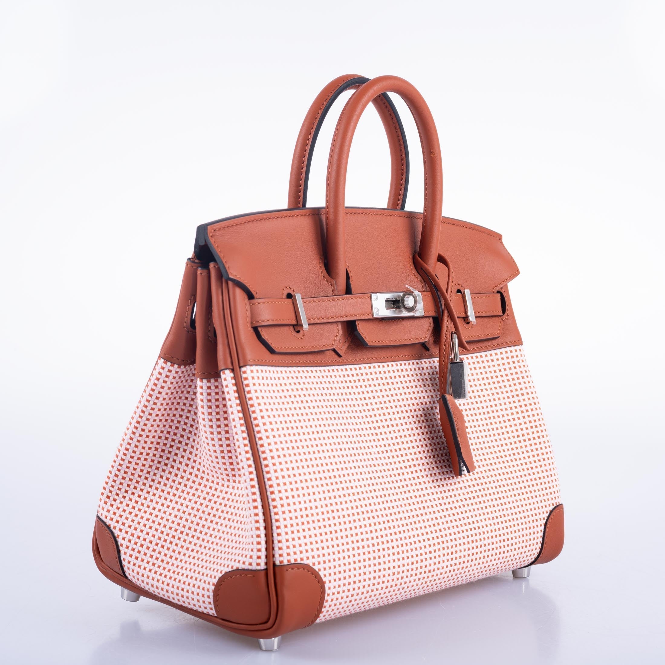 Hermès Birkin 25 Limited Edition Brique, Écru, Mauve Sylvestre Toile Quadrille and Terre Battue Swift Leather Palladium Hardware