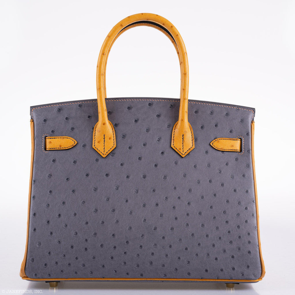 Hermès Birkin 30 HSS Gris Agate & Saffron Ostrich Gold Hardware - 2020, Y