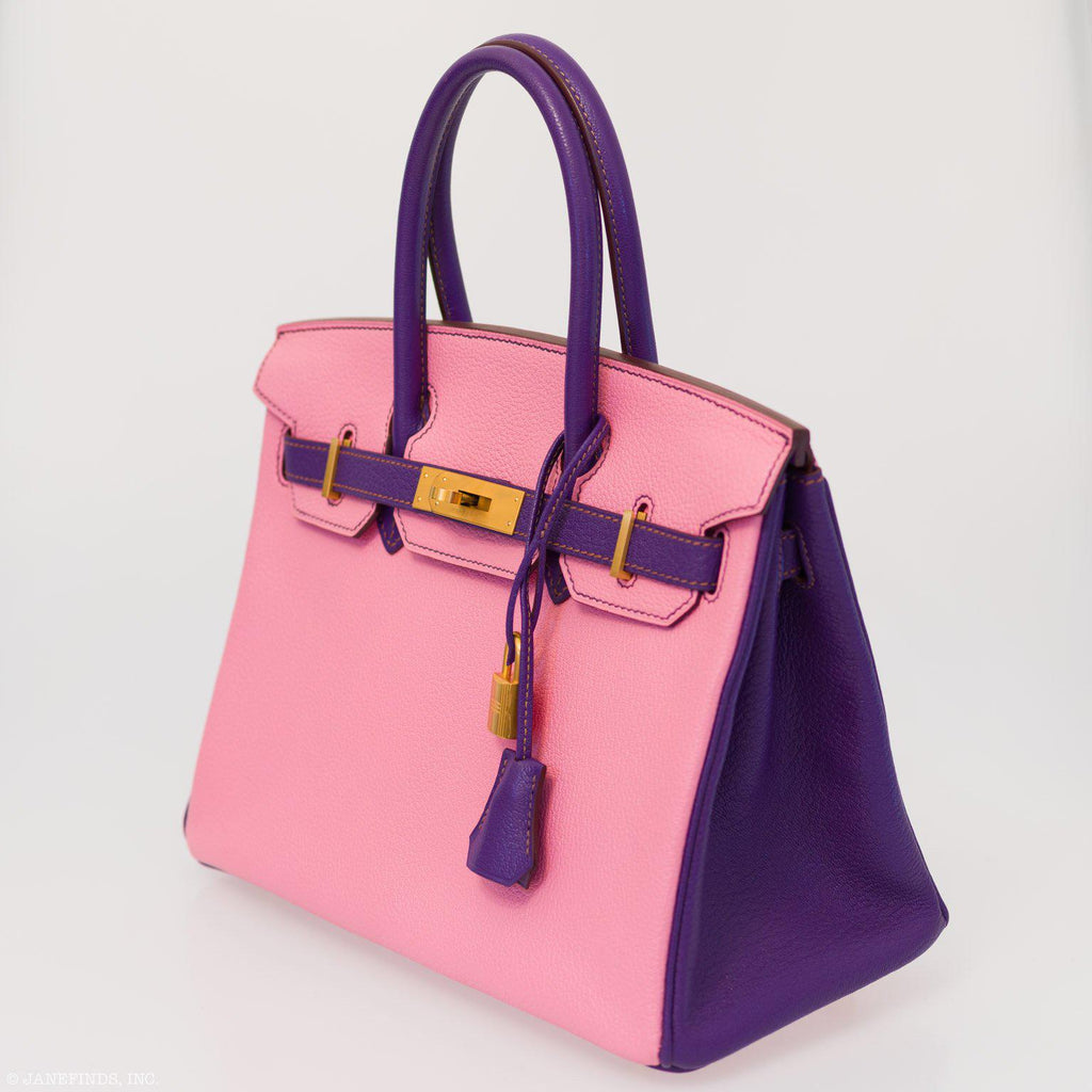 Hermès Birkin 30 HSS Rose Confetti & Anemone Chevre leather Brushed Gold Hardware - 2014, R Square