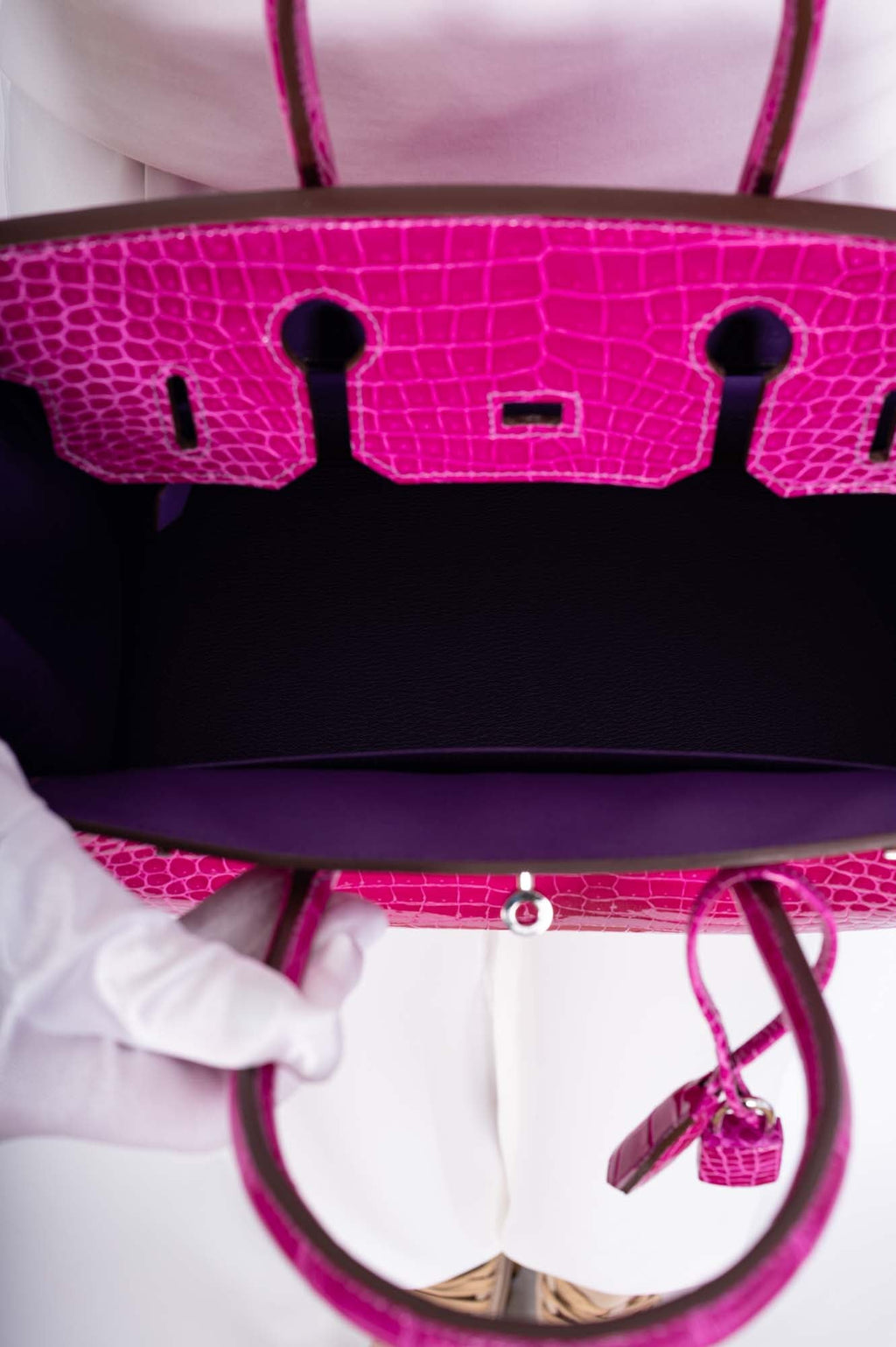Hermès Birkin 30 HSS Rose Scheherazade Porosus Crocodile, Cassis Interior Palladium Hardware