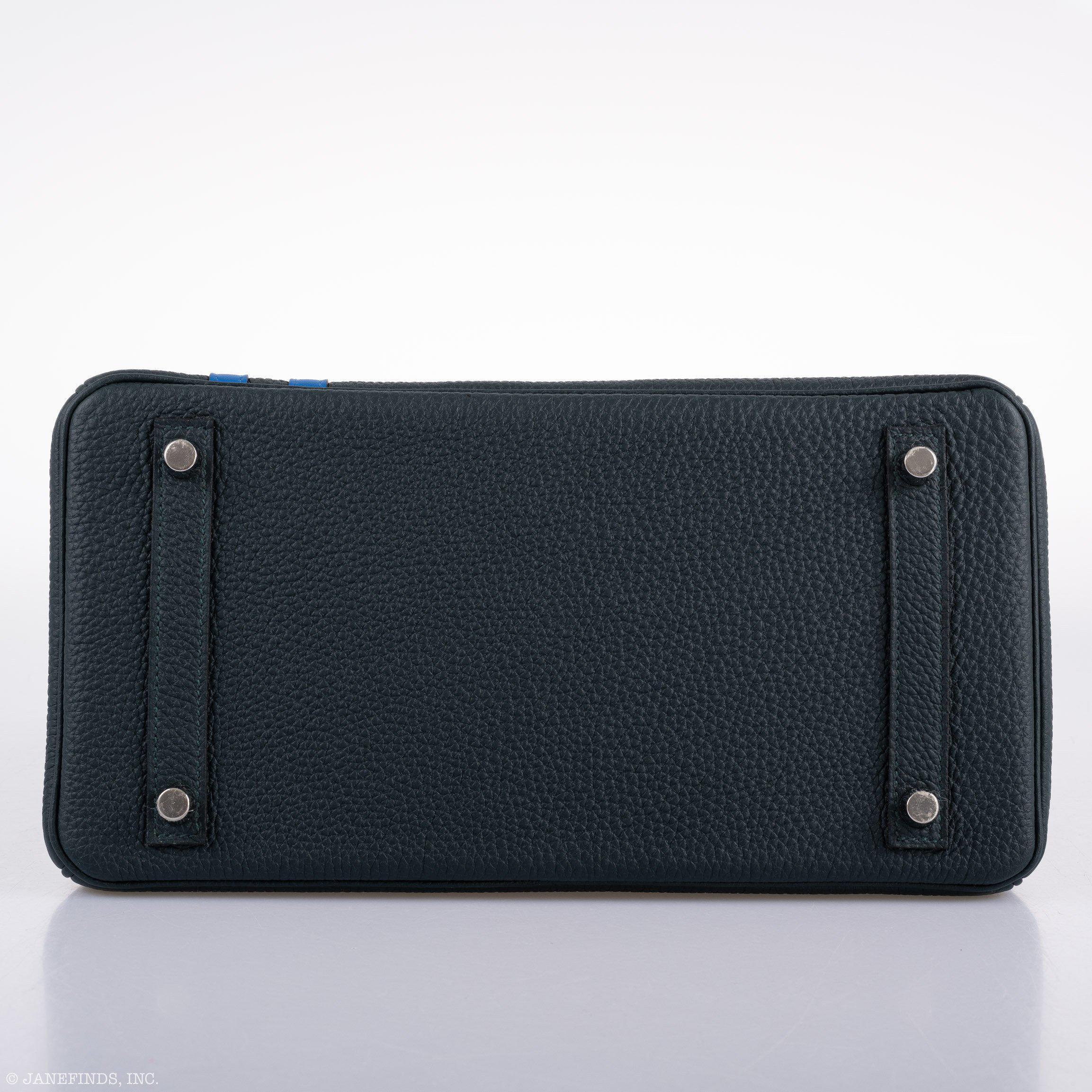 Hermès Birkin 30 Officier Vert Cyprès Togo & Bleu Zellige Stripe & Lining Palladium Hardware