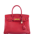 Hermès Birkin 30 Rouge Vif Ardenne with Gold Hardware