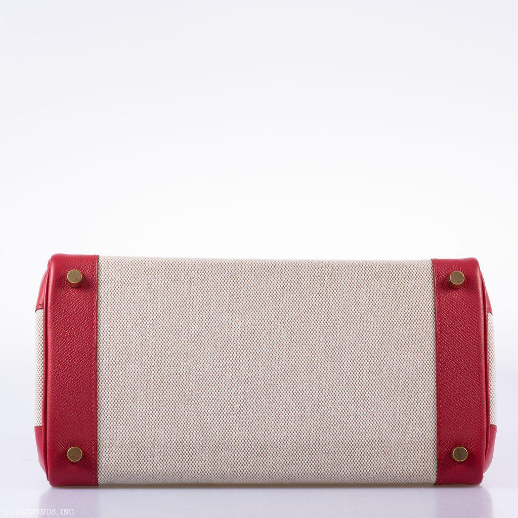 Hermès Birkin 30 Toile & Rouge Vif Courchevel Leather Gold Hardware