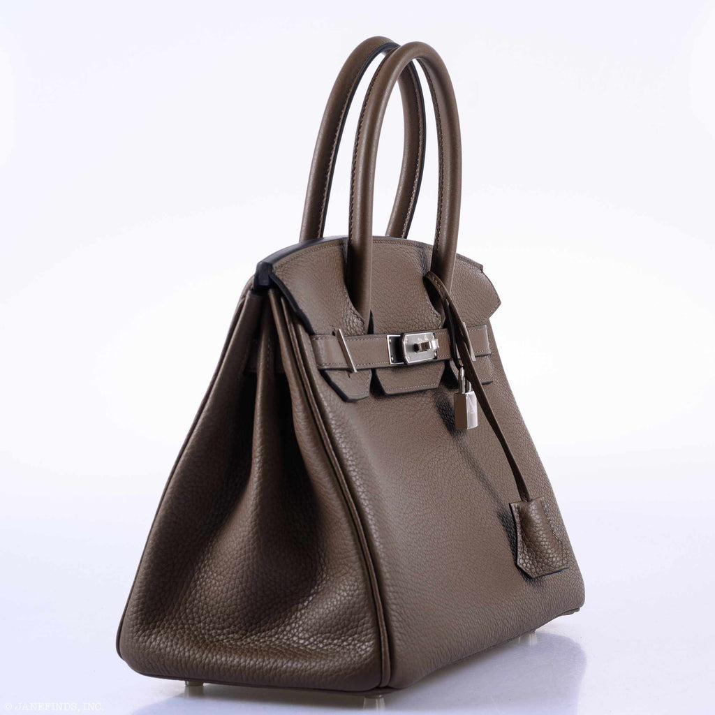 Hermès Birkin 30 Verso Taupe & Blue Agate Clemence Palladium Hardware - 2020, Y