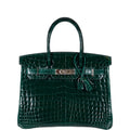 Hermès Birkin 30 Vert Foncé Shiny Niloticus Crocodile Gold Hardware