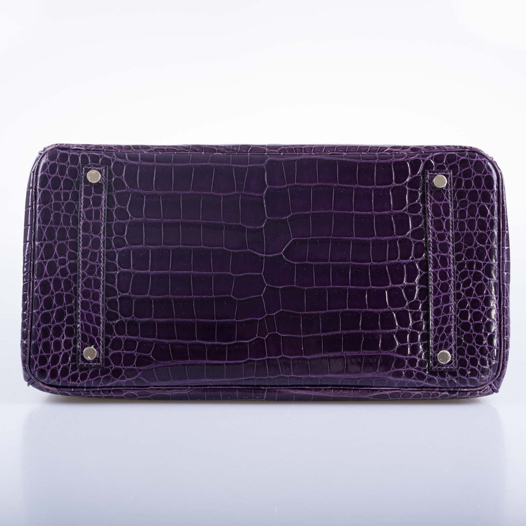 Hermès Birkin 35 Amethyst Porosus Crocodile with Palladium Hardware