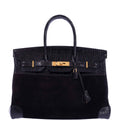 Hermès Birkin 35 Black Veau Doblis Suede & Black Porosus Crocodile Gold Hardware