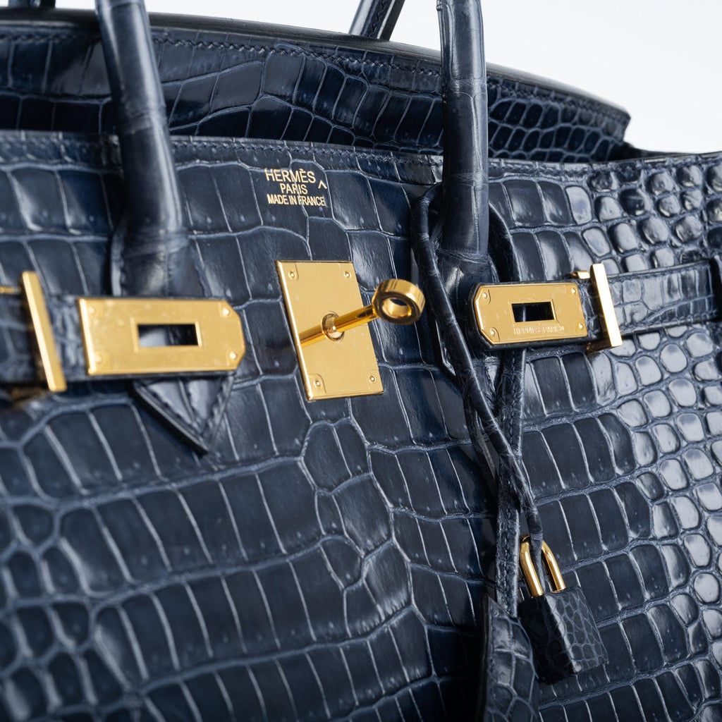 Hermès Birkin 35 Blue Abysse Shiny Porosus Crocodile Gold Hardware